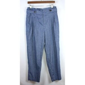 Ann Taylor Pants Womens Size 10 Blue Denim Linen Blend Nautical Work Casual